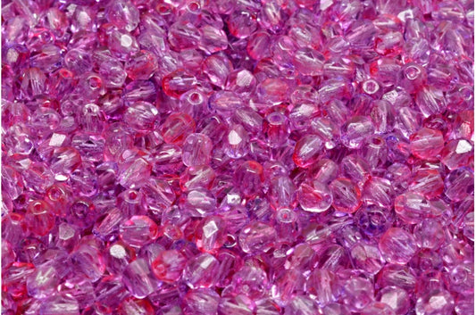 奥特莱斯 10 克多面圆形火抛光珠，4 x 4 毫米，水晶粉紫色 (00030-48020)，玻璃，捷克共和国