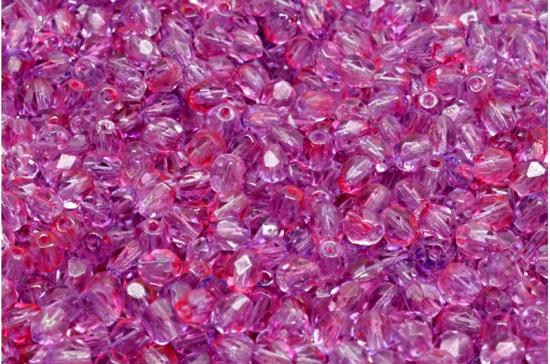多面圆形火抛光珠，水晶粉紫色（00030-48020），玻璃，捷克共和国