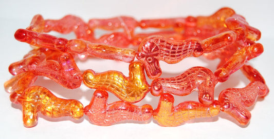 OUTLET 10 Gramm Seepferdchenperlen, Kristall glänzend Rot Orange (00030-48109), Glas, Tschechische Republik