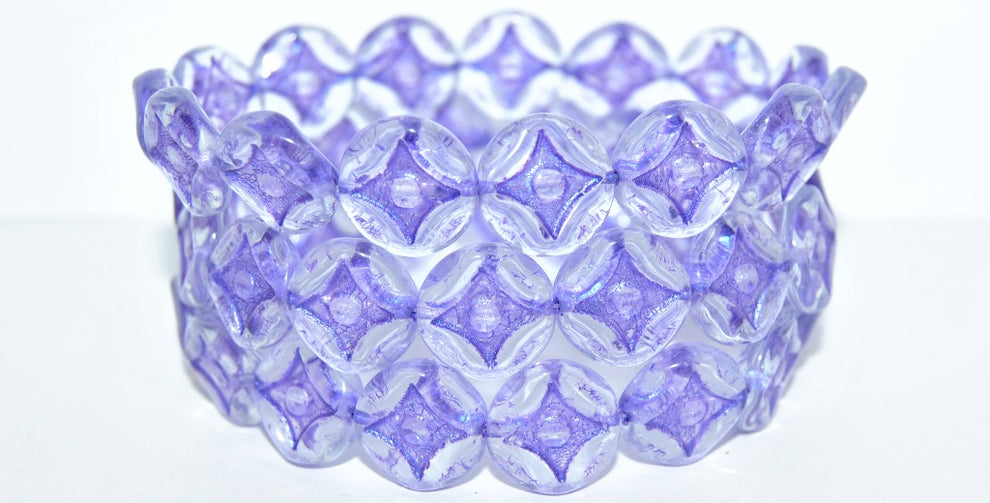 OUTLET 10 grams Flat Round With 4-Point Star Pressed Glass Beads, Transparent Blue 43810 (30010-43810), Glass, Czech Republic