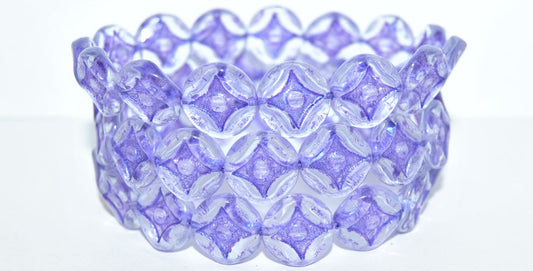 OUTLET 10 grams Flat Round With 4-Point Star Pressed Glass Beads, Transparent Blue 43810 (30010-43810), Glass, Czech Republic