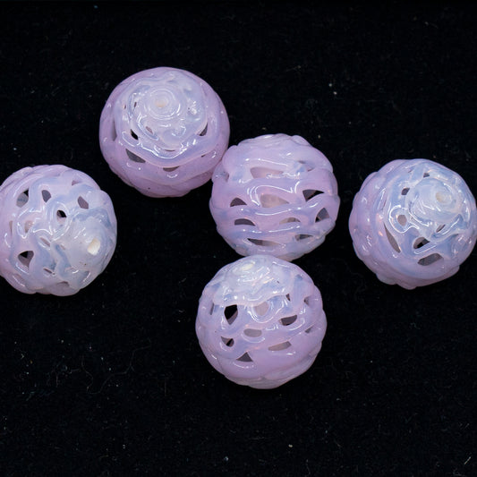 VINTAGE OUTLET 1 pc Lampwork LACE Handmade Round Beads, 13 x 13 mm, Opal Cold Pink, Glass, Czech Republic, Antique Beads