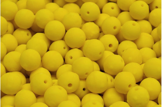 Round Druck Beads, Opaque Yellow Etched (83110-ETCH), Glass, Czech Republic