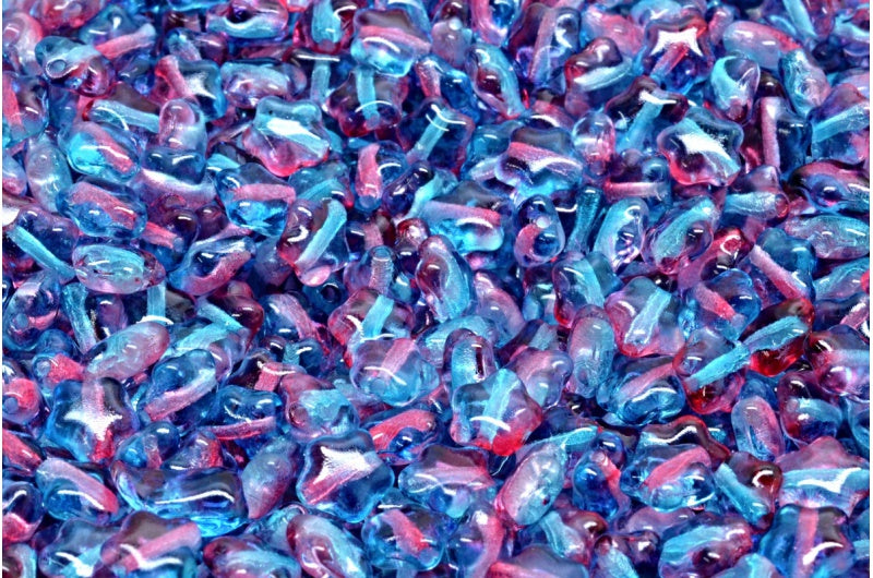 フラットスタービーズ、クリスタルブルーレッド透明染色（00030-48013）、ガラス、チェコ共和国