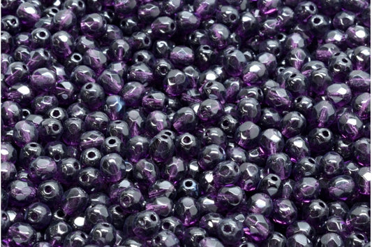 OUTLET 10克 刻面圆形火抛光珠，紫色 (20510)，玻璃，捷克共和国