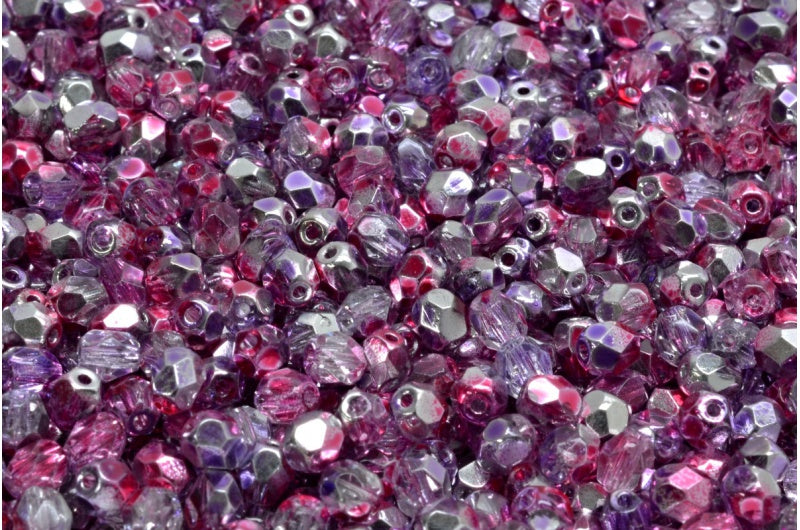 Fire Polished Faceted Beads Round, Crystal Glossy Red Purple (00030-48220), Bohemia Crystal Glass, Czech Republic