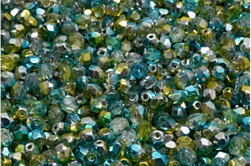 Pressed Beads, Crystal Glossy Green Blue (00030-48210), Glass, Czech Republic