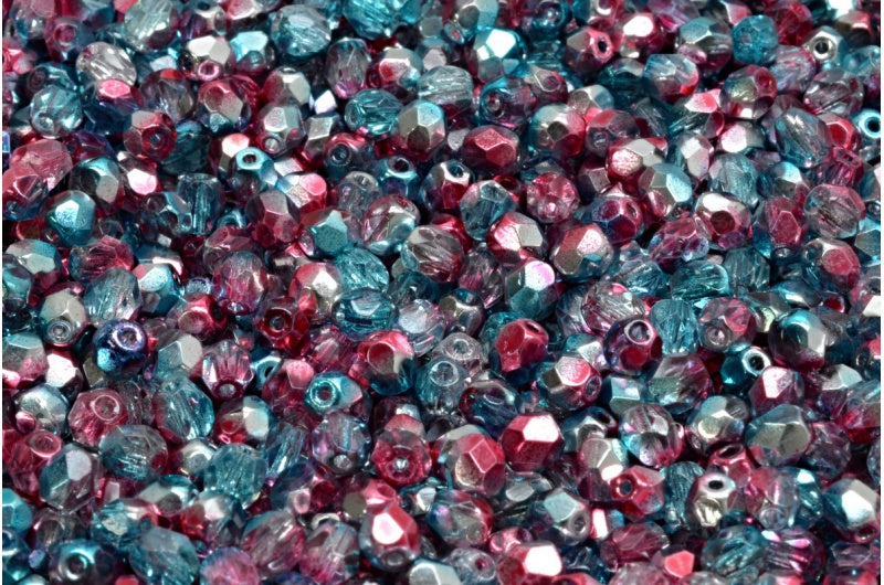 Fire Polished Faceted Beads Round, Crystal Glossy Blue Red (00030-48213), Bohemia Crystal Glass, Czech Republic