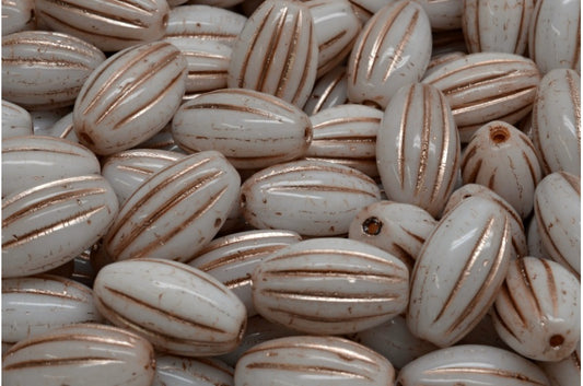 Olive Melon Beads, White Copper Lined (02010-54324), Glass, Czech Republic