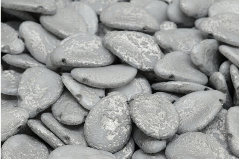 奥特莱斯 10克银莲花花瓣珠，白色蚀刻银衬（02010-etch-54301），玻璃，捷克共和国