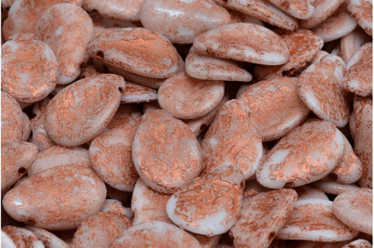 Anemonenblütenperlen, weiß geätztes Kupfer gefüttert (02010-ETCH-54319), Glas, Tschechische Republik