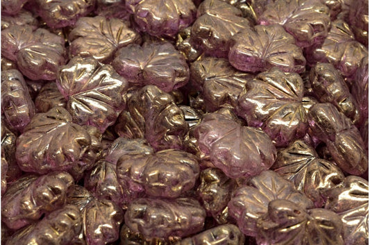 奥特莱斯 10克枫叶珠，13 x 11毫米，水晶光泽紫色全涂层（00030-14496），玻璃，捷克共和国