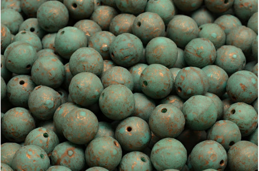 Runde Druckperlen, Türkis geätztes Kupfer gefüttert (63130-ETCH-54318), Glas, Tschechische Republik