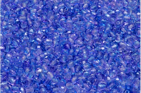 多面圆形火抛光珠，蓝紫色水晶（00030-48002），玻璃，捷克共和国