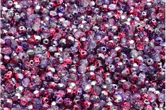 Fire Polished Faceted Beads Round, Crystal Glossy Red Purple (00030-48220), Bohemia Crystal Glass, Czech Republic