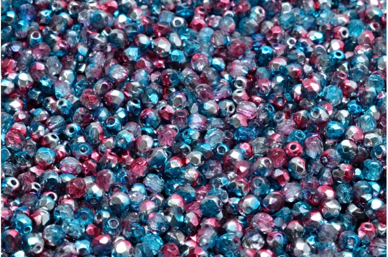 Fire Polished Faceted Beads Round, Crystal Glossy Blue Red (00030-48213), Bohemia Crystal Glass, Czech Republic