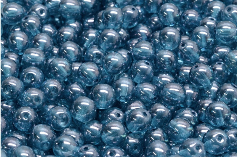 Round Druck Beads, Crystal Luster Blue Full Coated (00030-14464), Glass, Czech Republic