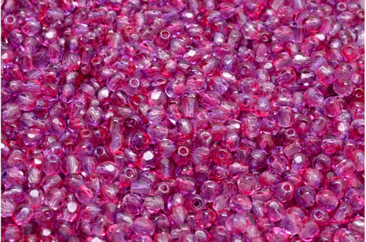 Faceted Round Fire Polished Beads, Crystal Pink Purple (00030-48020), Glass, Czech Republic