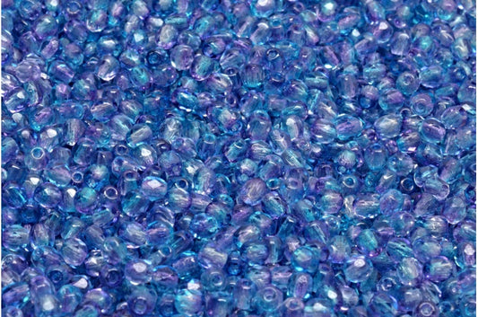 Faceted Round Fire Polished Beads, Crystal Blue Violet (00030-48023), Glass, Czech Republic