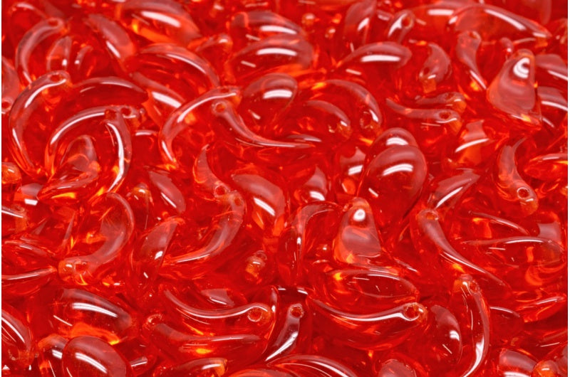 Curved Petal Beads, Transparent Red (90050), Glass, Czech Republic