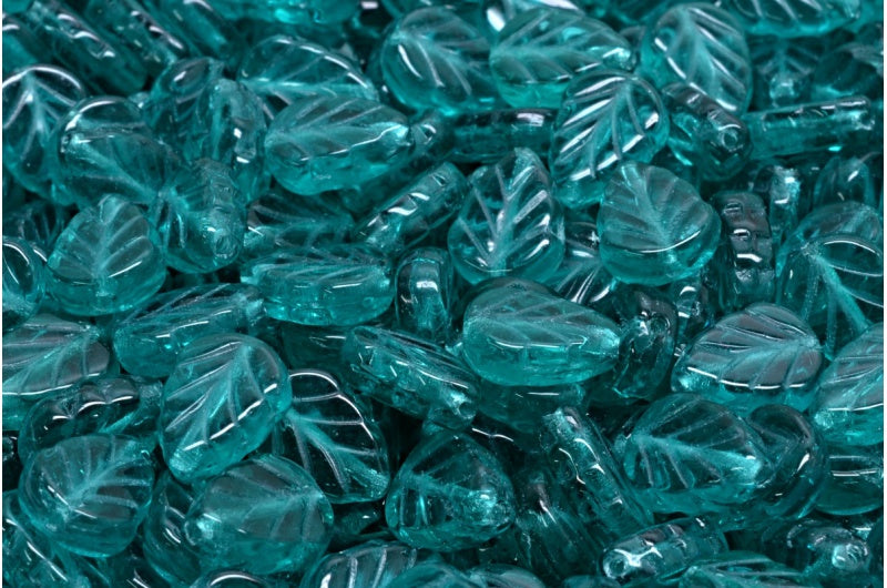 Mint Leaf Beads, Transparent Aqua (60210), Glass, Czech Republic