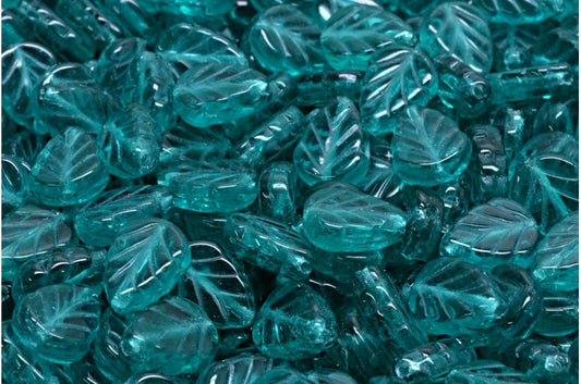 Minzblattperlen, Transparentes Aqua (60210), Glas, Tschechische Republik