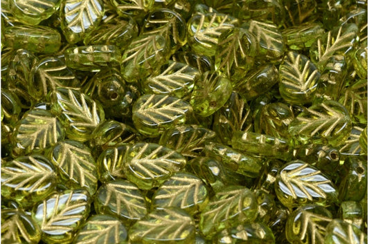 Mint Leaf Beads, Transparent Green Gold Lined (50230-54202), Glass, Czech Republic