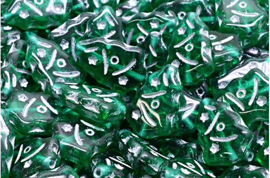 Christmas Tree Beads, Transparent Green Emerald Silver Lined (50720-54301), Glass, Czech Republic