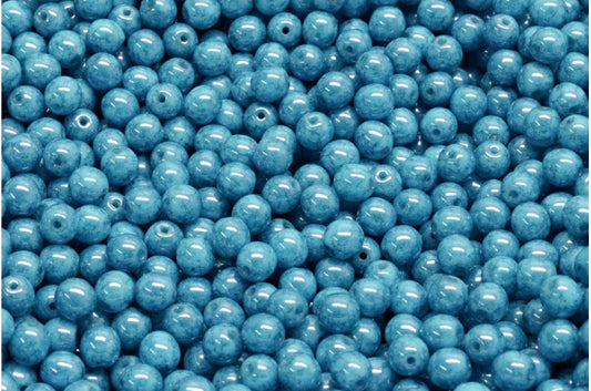 Round Druck Beads, Turquoise Blue Terracotta Blue (63030-15464), Glass, Czech Republic