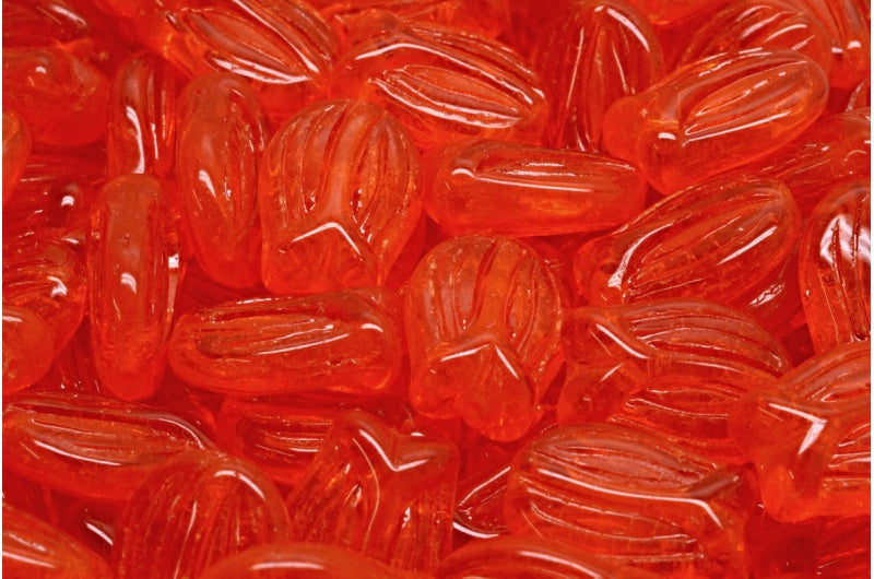 Tulip Beads, Transparent Orange (90030), Glass, Czech Republic