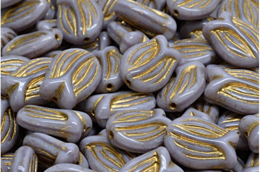 OUTLET 10 grams Mini Tulip Beads, 16 x 11 mm, Opaque Amethyst Gold Lined (23010-54202), Glass, Czech Republic