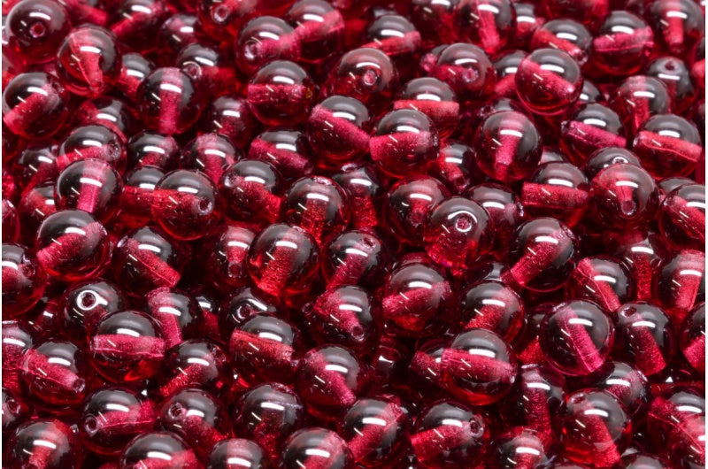 Round Druck Beads, Transparent Red (70350), Glass, Czech Republic