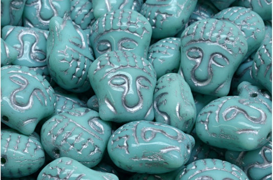 出口 10 克佛头珠，15 x 14 毫米，绿松石色银衬里（63110-54301），玻璃，捷克共和国
