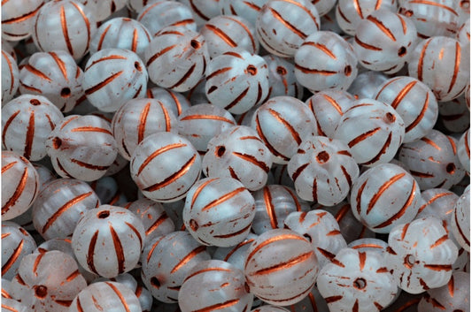 OUTLET 10 grams Melon Beads, 8 x 8 mm, 66018 Matte Copper Lined (66018-84100-54319), Glass, Czech Republic