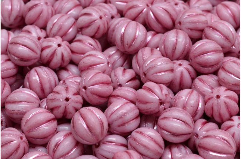 メロンビーズ、ピンクピンクライン（07724-54321）、ガラス、チェコ共和国