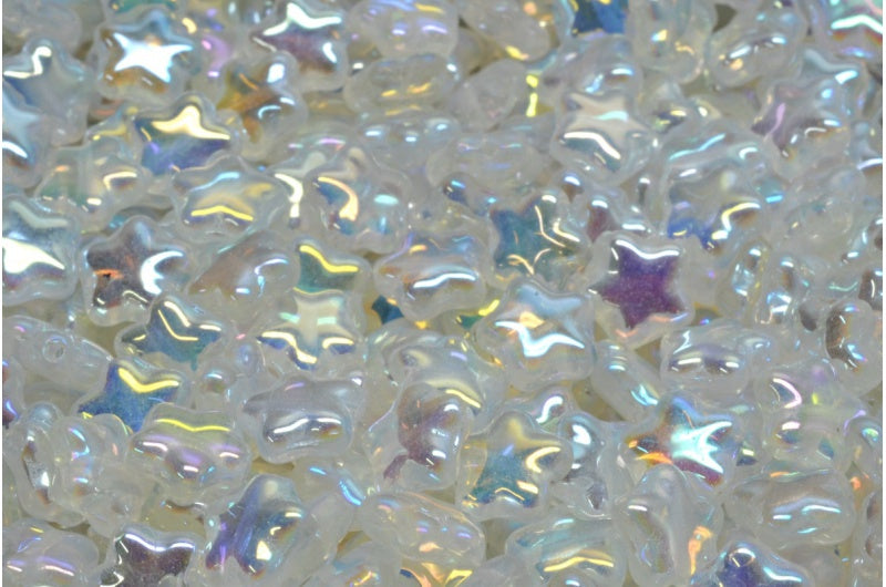Flat Star Beads, Crystal Ab Full (2X Side) (00030-28703), Glass, Czech Republic