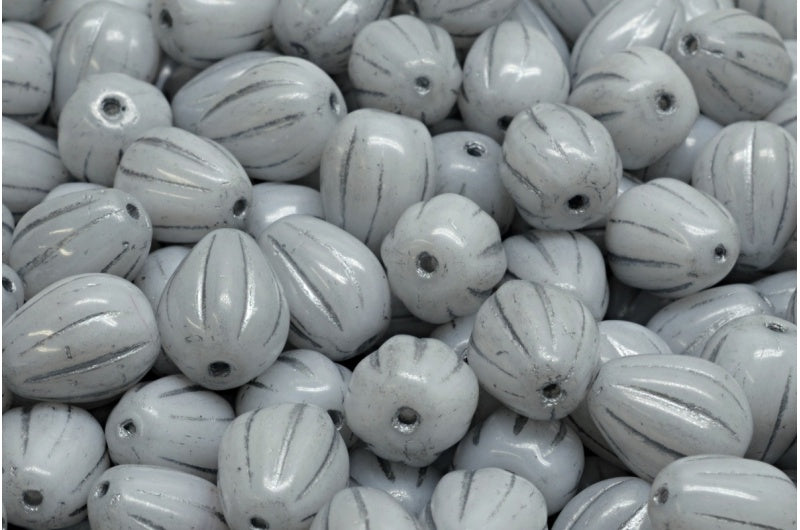 Drop Melon Beads, White Silver Lined (02010-54301), Glass, Czech Republic