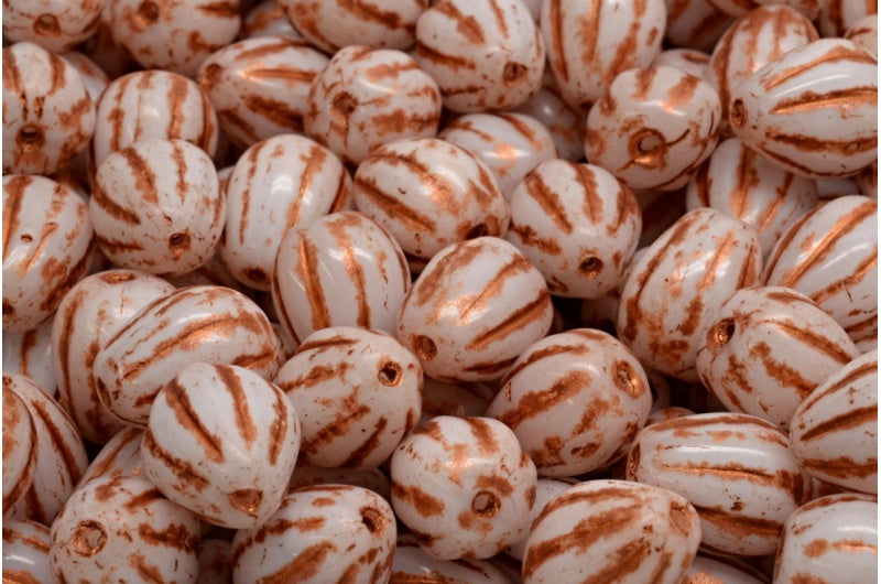 Drop Melon Beads, White Copper Lined (02010-54319), Glass, Czech Republic