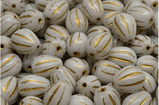 Drop Melon Beads, White Gold Lined (02010-54302), Glass, Czech Republic