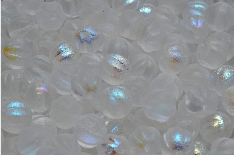 OUTLET 10 grams Melon Beads, 8 x 8 mm, Crystal Etched Ab (00030-etch-28701), Glass, Czech Republic