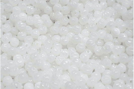 Melon Beads, White (02010), Glass, Czech Republic