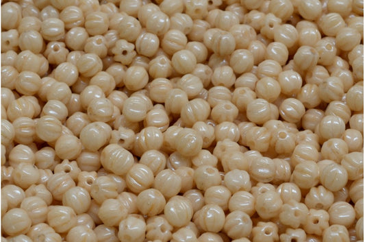 瓜形珠，白色光泽棕色全涂层（02010-14413），玻璃，捷克共和国