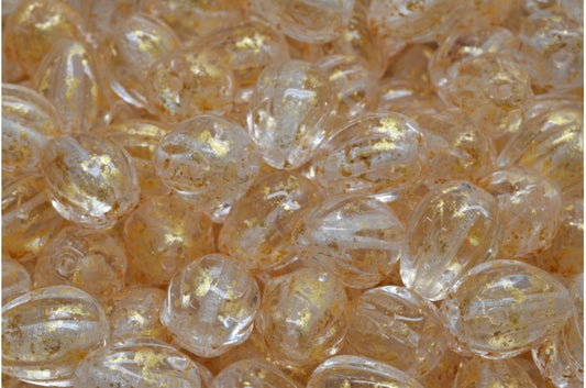 Drop Melon Beads，Crystal Gold Splash (00030-94401)，玻璃，捷克共和国