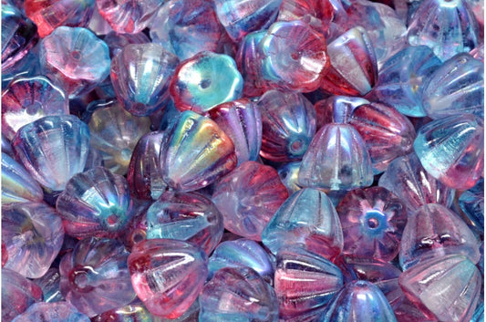 OUTLET 10 grams Flower Cupola Beads, 7 x 9 mm, Crystal Glossy Red Blue (00030-48113), Glass, Czech Republic