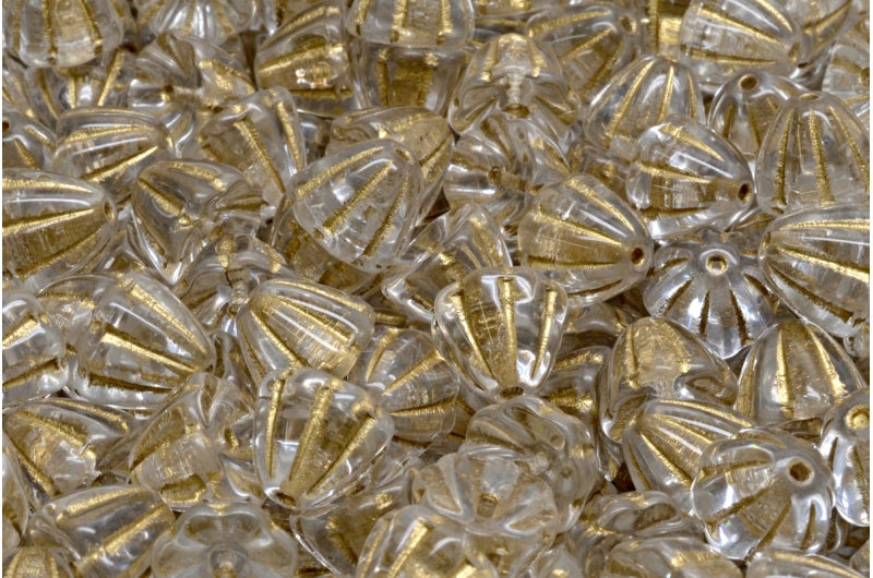 Flower Cupola Beads, Crystal Gold Lined (00030-54302), Glass, Czech Republic