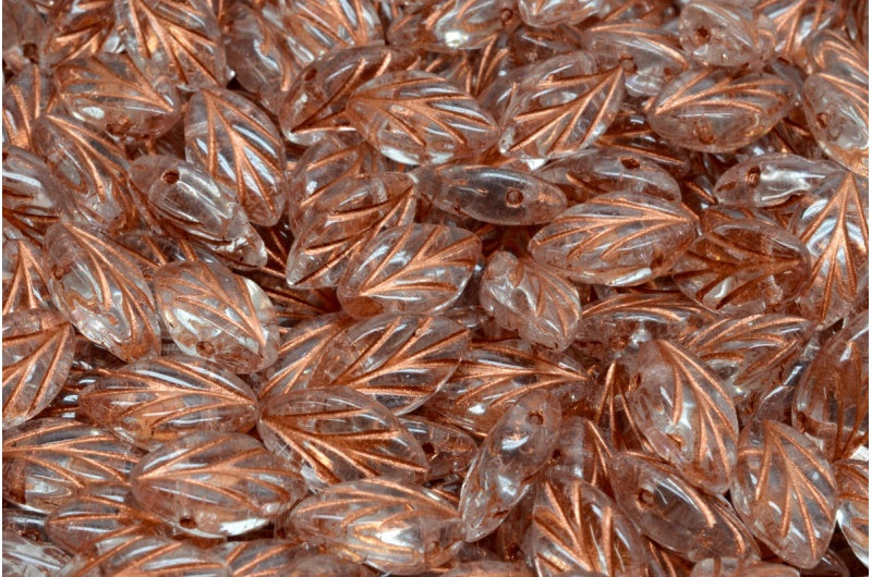 Beech Leaf Beads, Crystal Copper Lined (00030-54319), Glass, Czech Republic