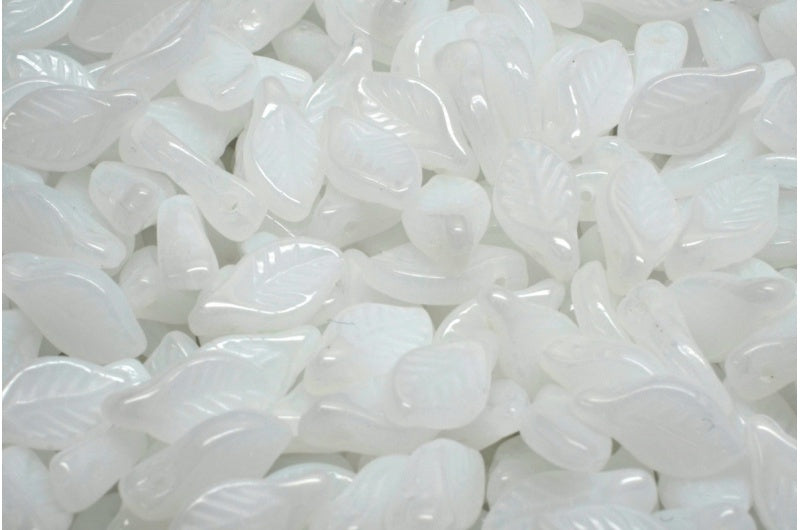 Bay Leaf Beads, White (02010), Glass, Czech Republic