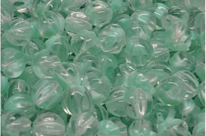 OUTLET 10  grams Melon Beads, 8 x 8 mm, Teal (56218), Glass, Czech Republic