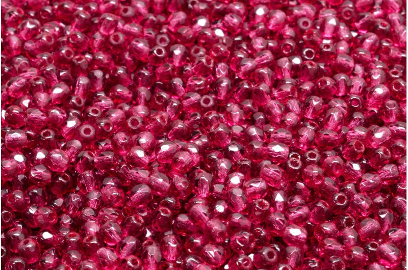 Faceted Round Fire Polished Beads, Transparent Red (70350), Glass, Czech Republic