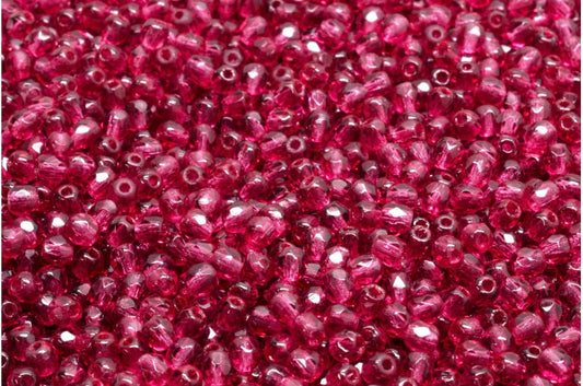 Faceted Round Fire Polished Beads, Transparent Red (70350), Glass, Czech Republic